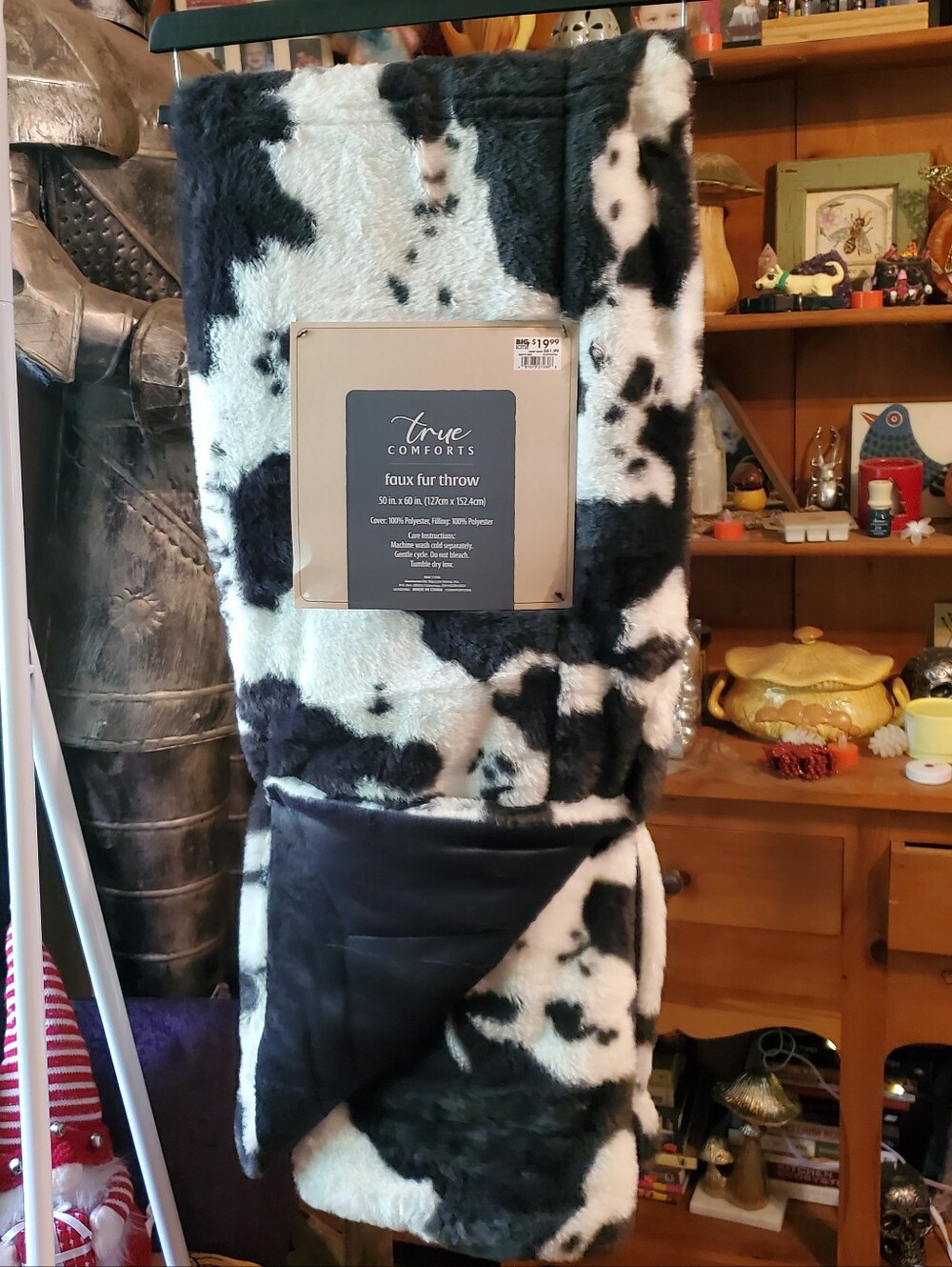 Cow Print Black and White Faux Fur Throw Blanket